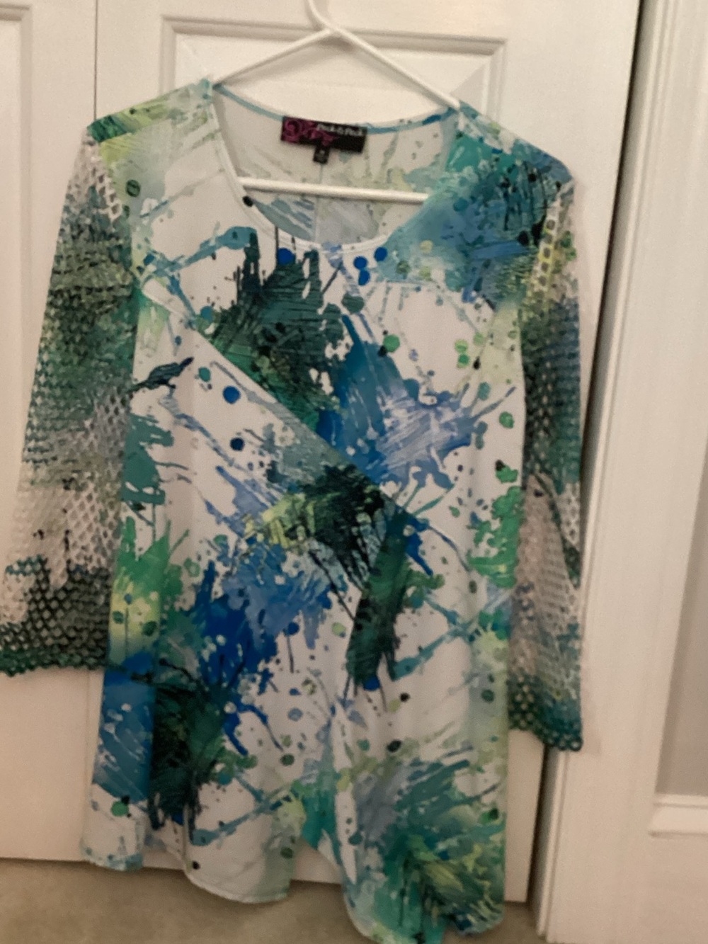 Peck & Peck Blue, Green & White Abstract Splash-Print Tunic